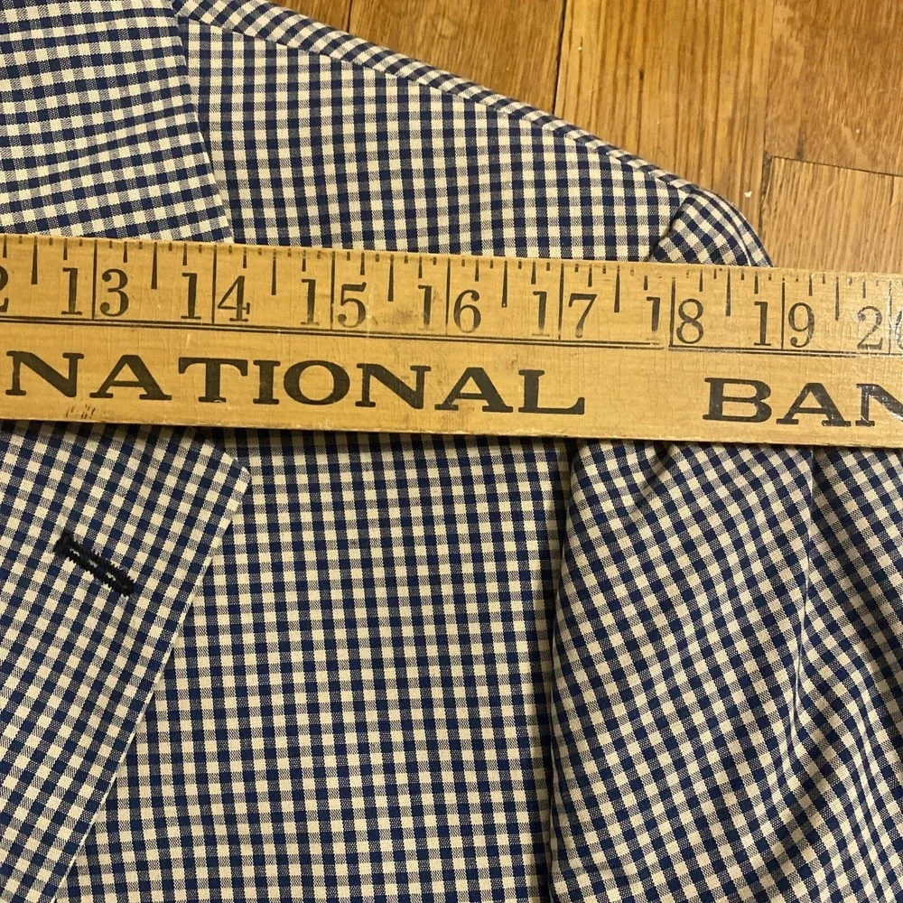 Orvis Gingham Check Blue Beige Blazer Jacket Sport Coat Mens 42R Cotton - Poly